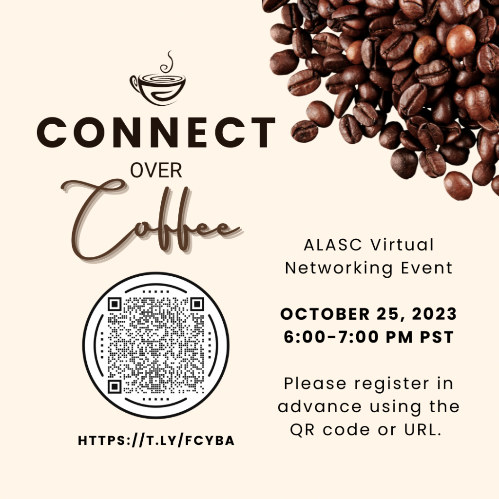 Image with information about how to sign up for Connect Over Coffee