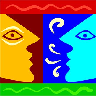 graphic of two faces looking at one another