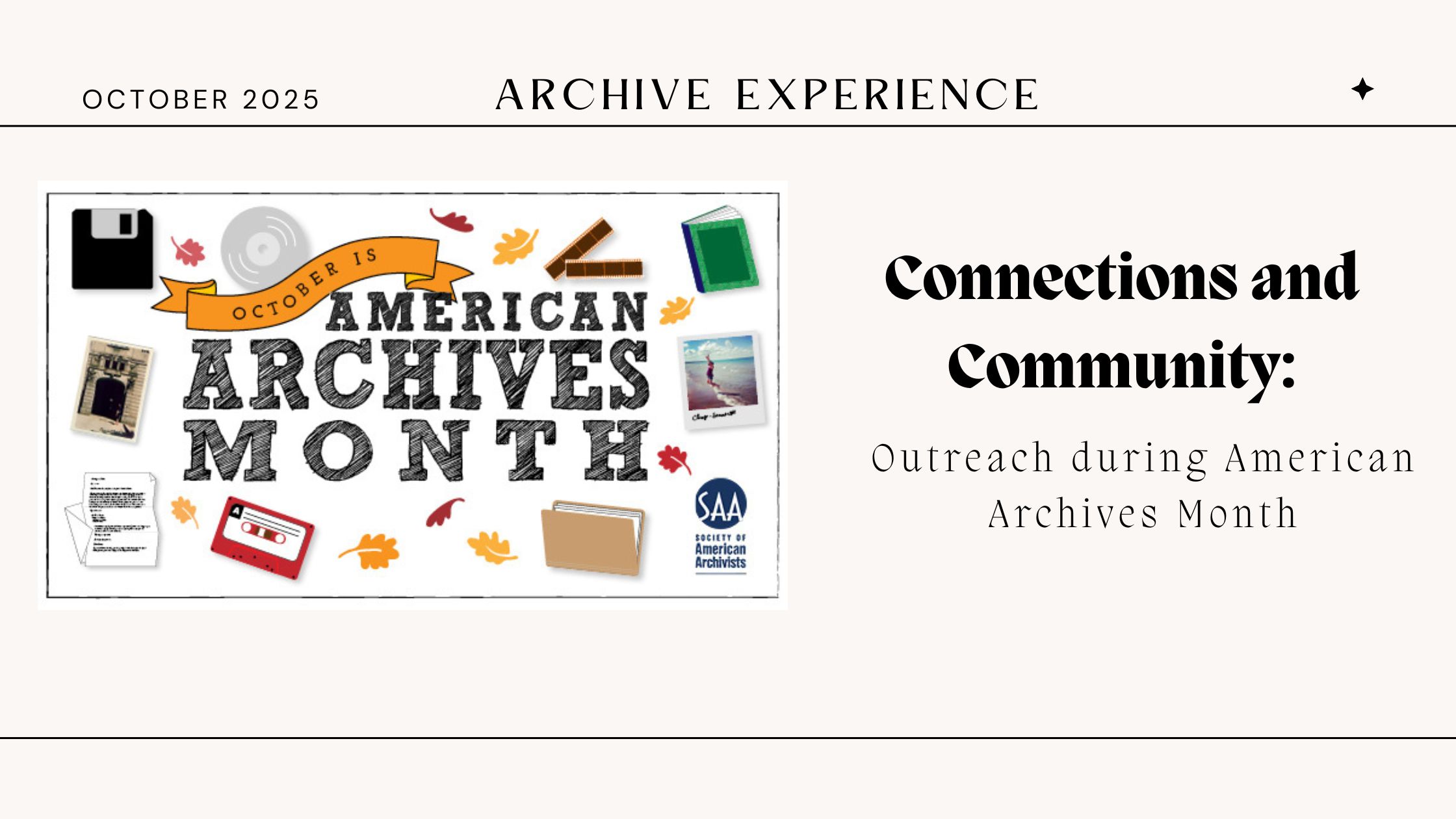 A banner with the title and a graphic that includes icons of archival materials and the words "October is American Archives." Month