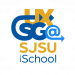 A circular logo for the User Experience Student Group at the San Jose State University School of Information (UXSG @ SJSU iSchool). The logo uses the school's approved web colors.