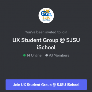 Pop up prompt "You've been invited to join UX Student Group @ SJSU iSchool."