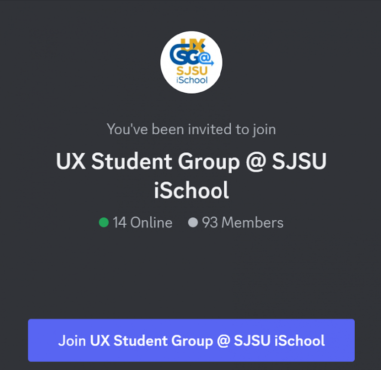 Pop up prompt "You've been invited to join UX Student Group @ SJSU iSchool."